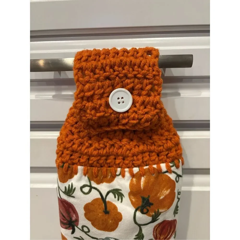Crochet Top Kitchen Towel-Variety pumpkins white button